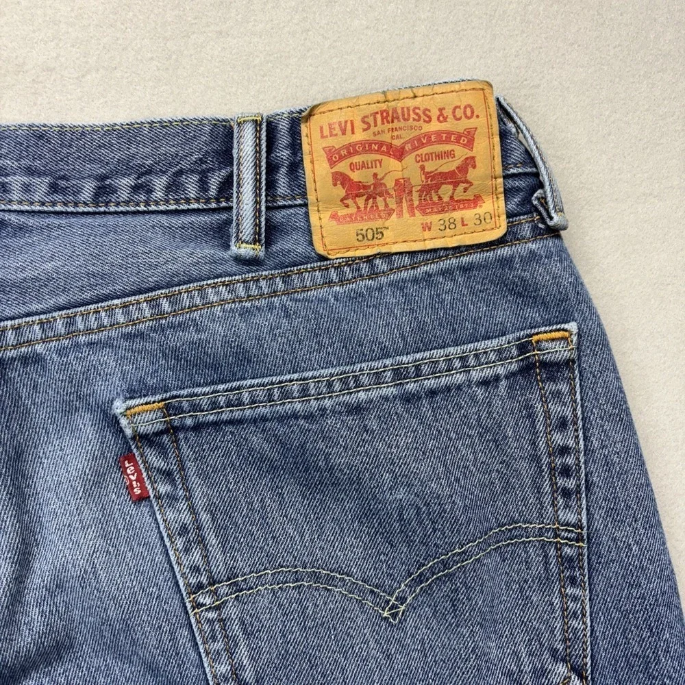 Levi's 505 jeans mens 38x29 (TAG-38x30) blue denim Workwear Straight Faded Biker